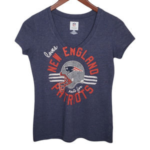 NEW ENGLAND PATRIOTS Womens Sz XS NFL TEAM APPAREL Blue V-Neck Football T-SHIRT